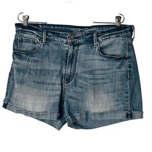 Levi Strauss Womens Denim Shorts W32 High-Rise Distressed Hem Blue Grunge Comfy